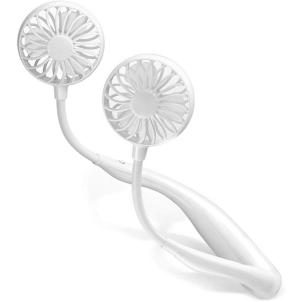 2 X USB Neck Hanging Portable Fan White