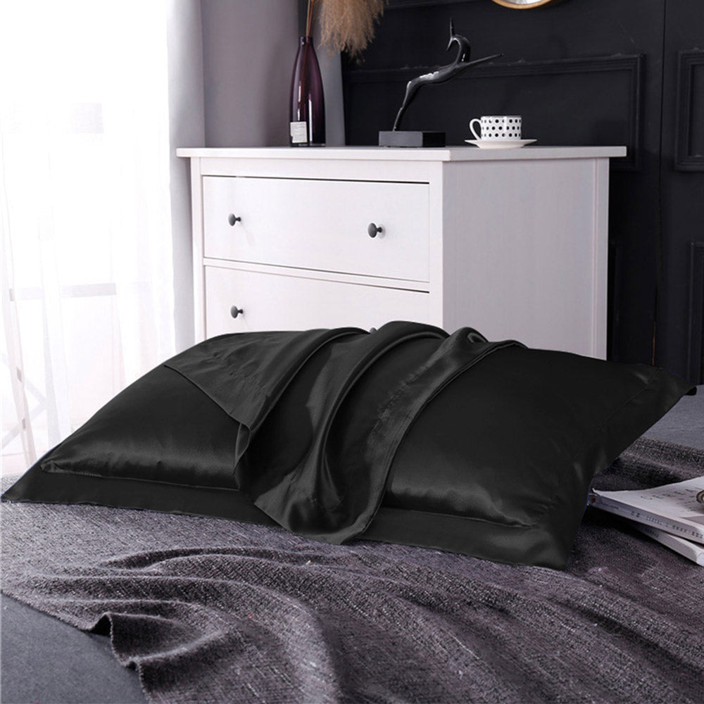 1 Pair of Silky Satin Pillowcases Soft Breathable Pillowcase Pillow Cover Black