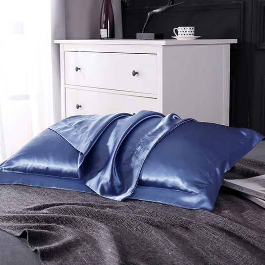 1 Pair of Silky Satin Pillowcases Soft Breathable Pillowcase Pillow Cover Blue