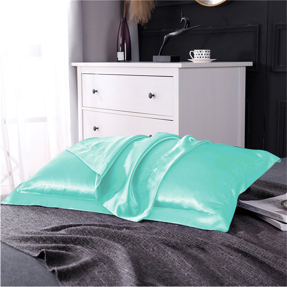 1 Pair of Silky Satin Pillowcases Soft Breathable Pillowcase Pillow Cover Cyan