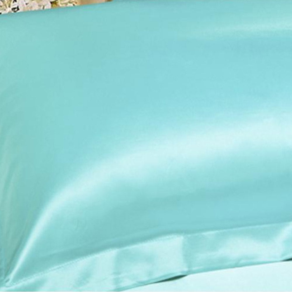 1 Pair of Silky Satin Pillowcases Soft Breathable Pillowcase Pillow Cover Cyan