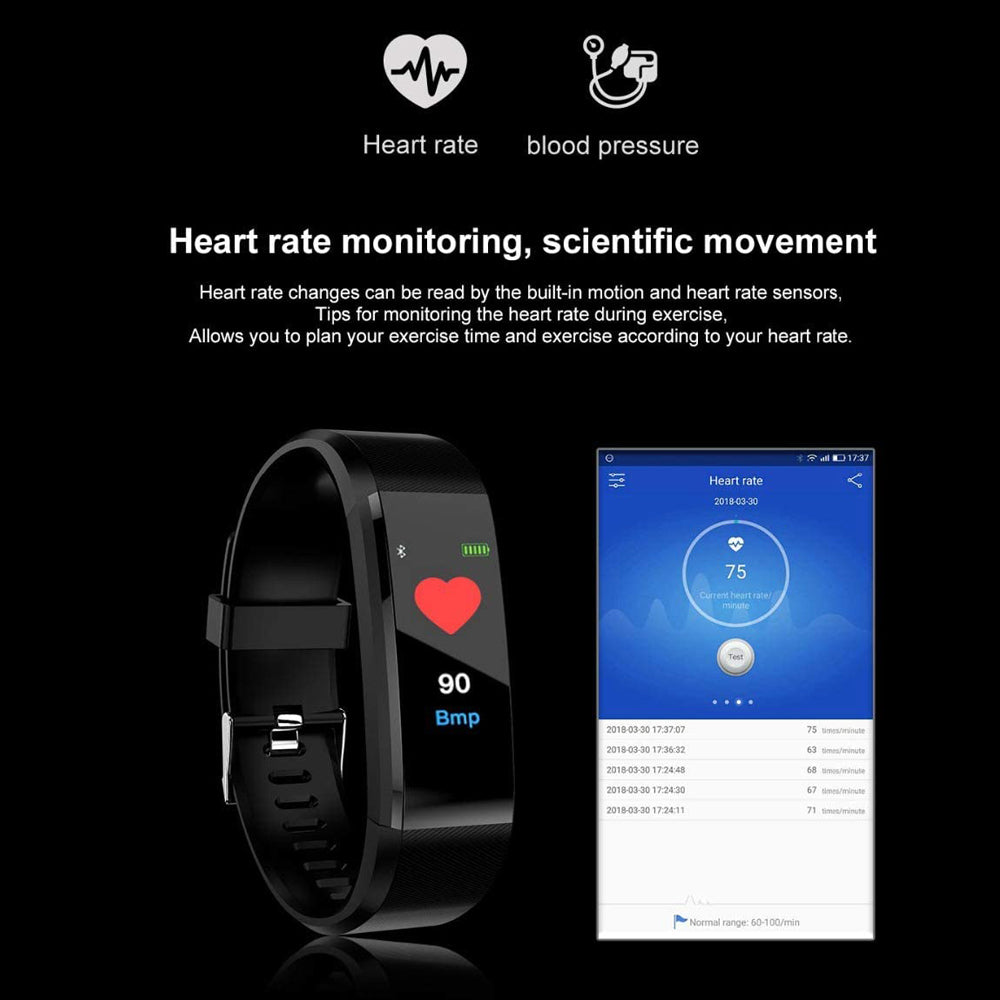 20 In 1 115plus Smart Fitness Tracker Bands Water Resistant Sport Watch Bluetooth Smart Touch Wristband Health Monitoring Bracelet Black