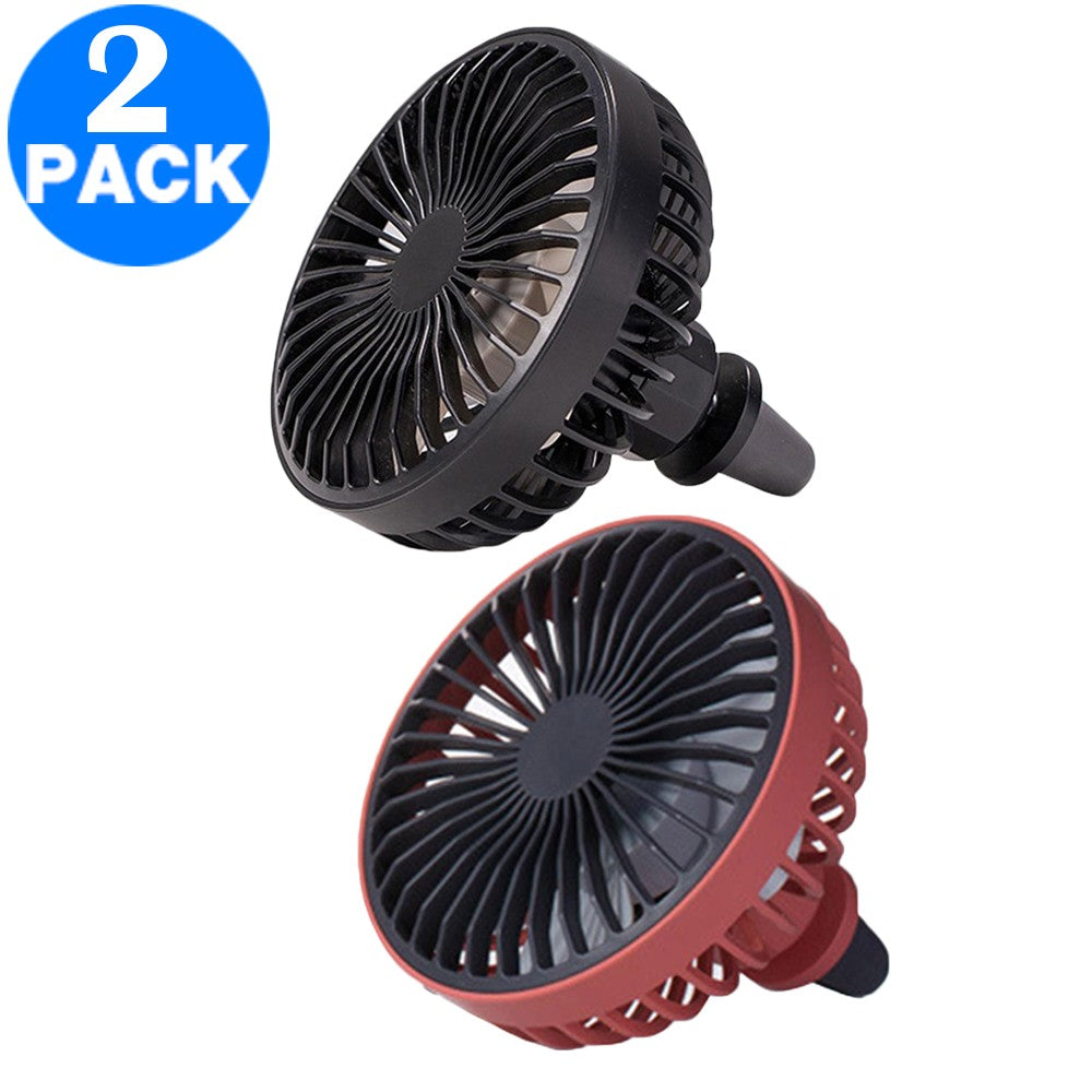 2 X Mini Car Fan with LED Light Car Air Outlet Fan Portable 360 Degree Rotatable Cooling Fan for Car Air Vent Black Red