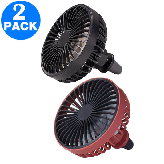 2 X Mini Car Fan with LED Light Car Air Outlet Fan Portable 360 Degree Rotatable Cooling Fan for Car Air Vent Black Red