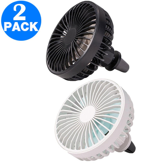 2 X Mini Car Fan with LED Light Car Air Outlet Fan Portable 360 Degree Rotatable Cooling Fan for Car Air Vent Black White