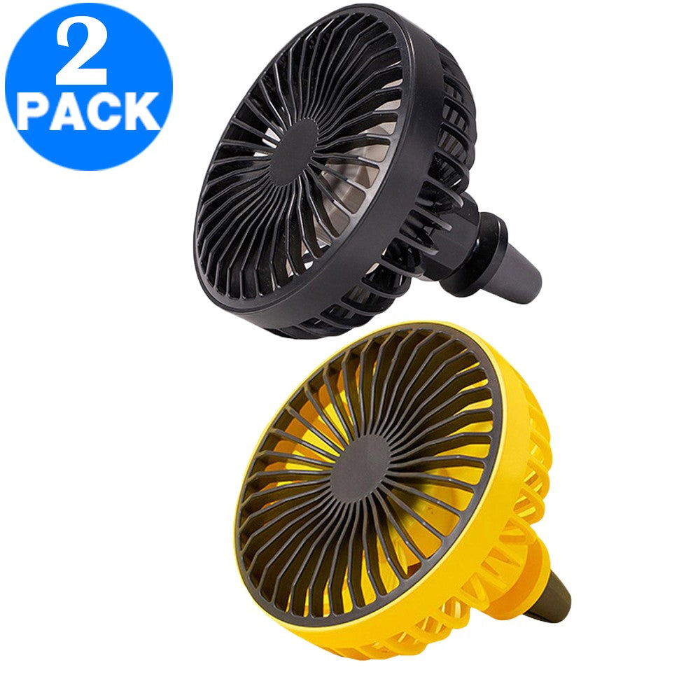 2 X Mini Car Fan with LED Light Car Air Outlet Fan Portable 360 Degree Rotatable Cooling Fan for Car Air Vent Black Yellow