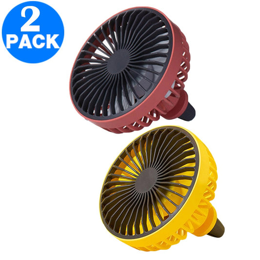 2 X Mini Car Fan with LED Light Car Air Outlet Fan Portable 360 Degree Rotatable Cooling Fan for Car Air Vent Red Yellow