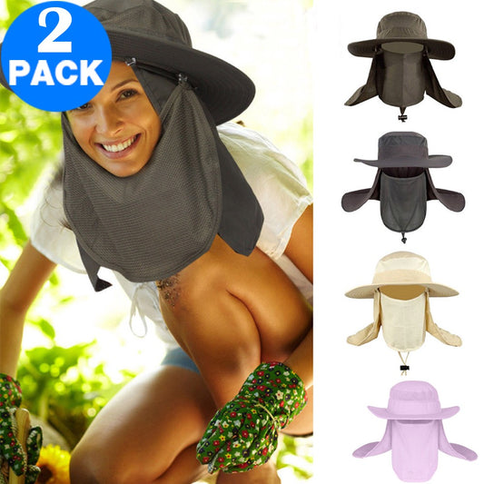 2 X Unisex Fishing Cap Flap Hat Outdoor Sun Protection Hat Wide Brim Flap Cover Hat Breathable Summer Hat