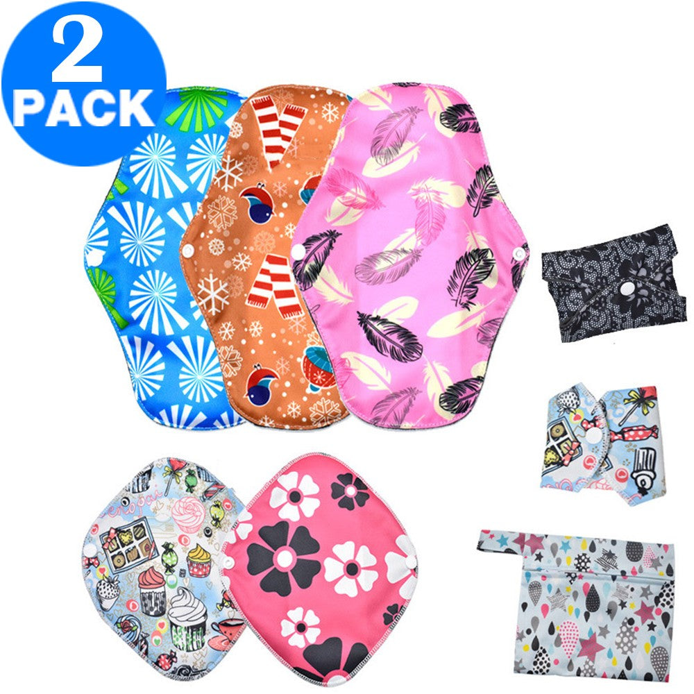 2 Sets of Sanitary Pads Sets Reusable Soft Cloth Menstrual Pads Super-Absorbent Panty Liner Pads Feminine Hygiene Pads Random Colour