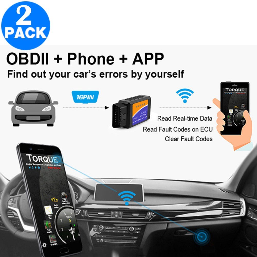 2 Pack OBD2 Car Diagnostic Scanner for Phone ODB2 Code Reader WiFi Car Diagnostic Wireless Scanner Tool for Android or iOS Phone iPad