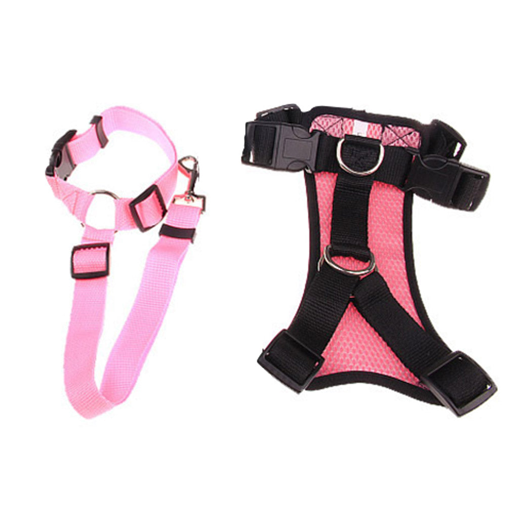 XS Pink Car Seat Safety Belt Pet Leash Adjustable Dog Harness Mesh Vest Chest Strap