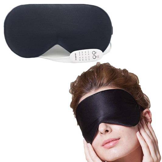 USB Charging Heated Silk Eye Mask Soft Sleeping Mask Adjustable Travel Mask Black