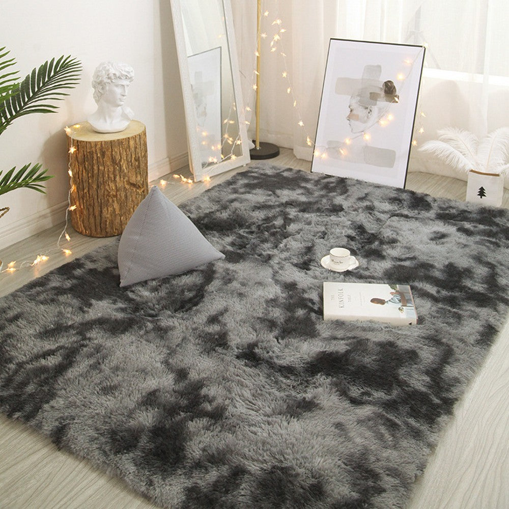 160 x 200cm Dark Grey Soft Rectangle Floor Rug Dye Mat Bedroom Area Rug Shaggy Carpet Home Decoration