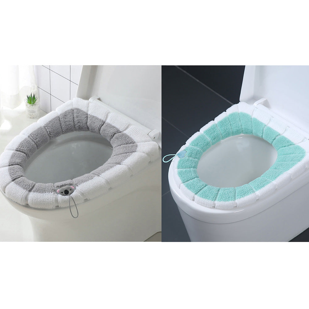 2 X Winter Warm Bathroom Stretchable Closestool Toilet Seat Cover Pad Grey Green