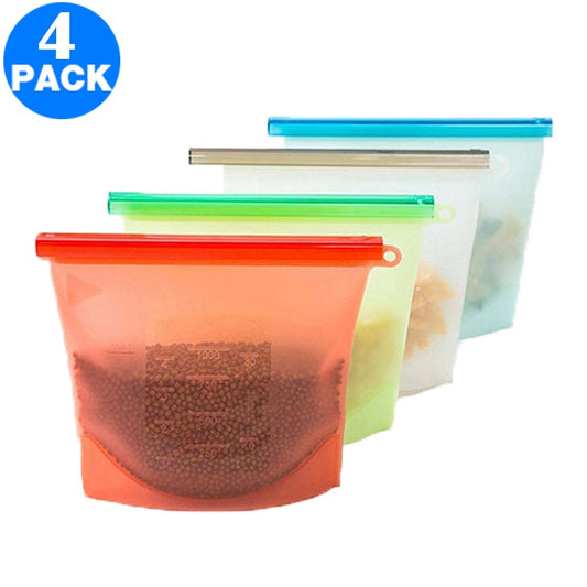 4 Pack 1500ml Reusable Silicone Food Bags FDA Approved Silicone