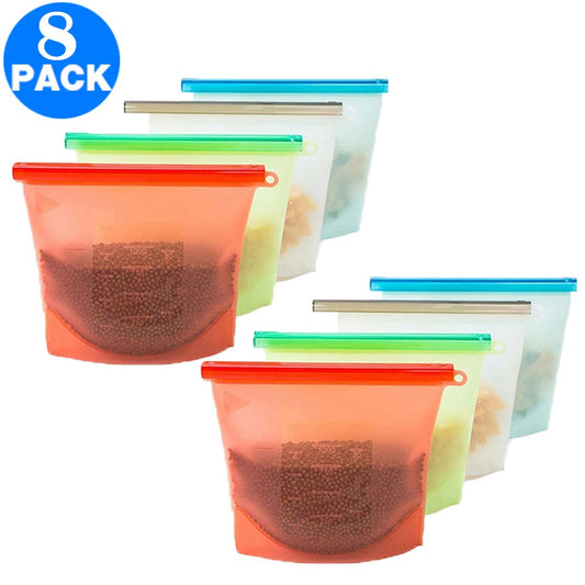 8 Pack 1500ml Reusable Silicone Food Bags FDA Approved Silicone