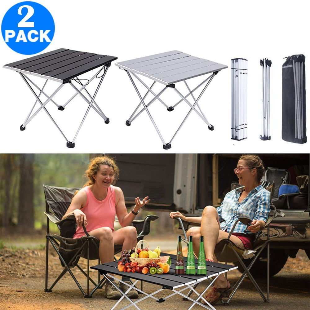 2 X 40x34x32cm Foldable BBQ Tables Silver and Black