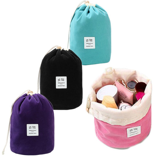 Flannelette Drawstring Cylinder Cosmetic Bag