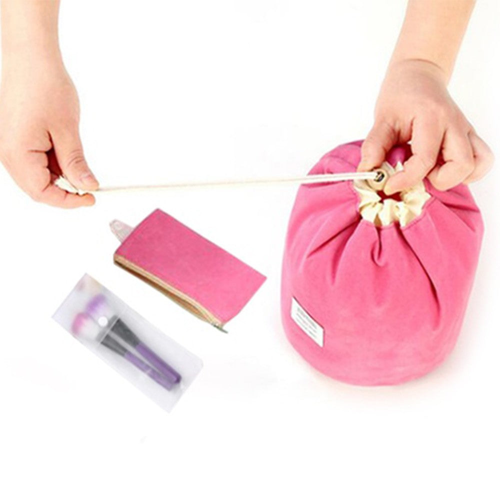 Flannelette Drawstring Cylinder Cosmetic Bag