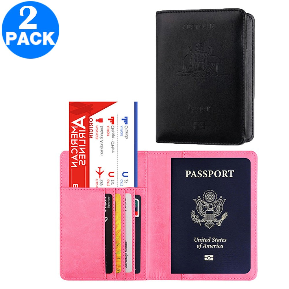 2 X RFID Blocking Travel Passport Holders Pink and Black