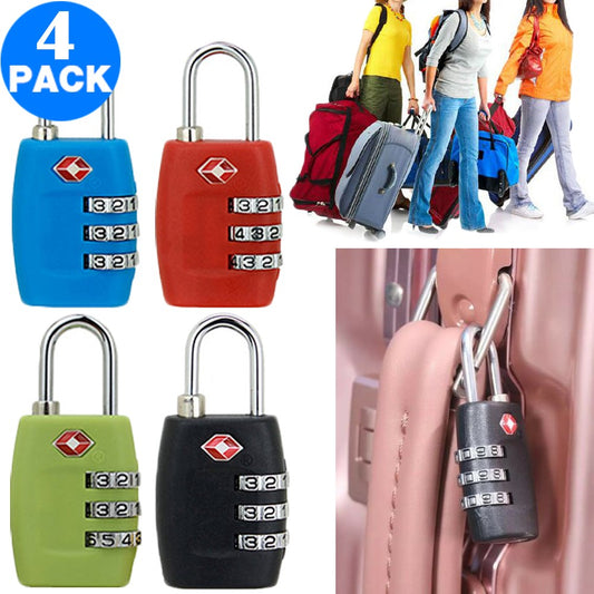 4 X TSA Travel Luggage Locks Black and Green and Light Blue and Red