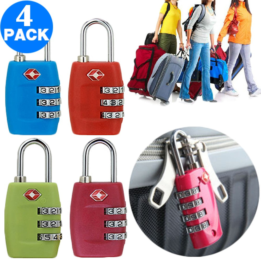 4 X TSA Travel Luggage Locks Red and Green and Light Blue and Rose Red