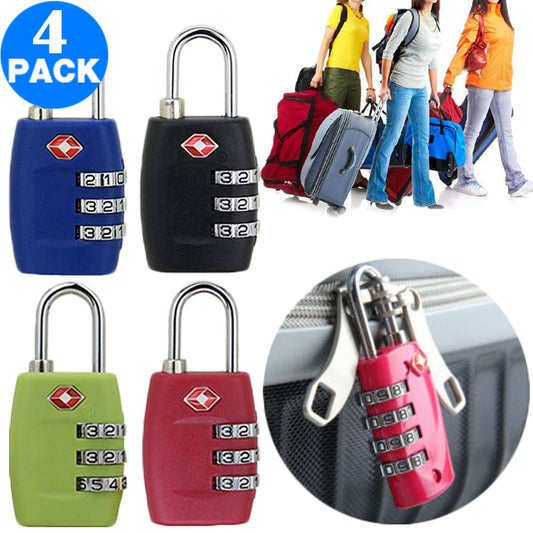 4 X TSA Travel Luggage Locks Black and Green and Navy and Rose Red