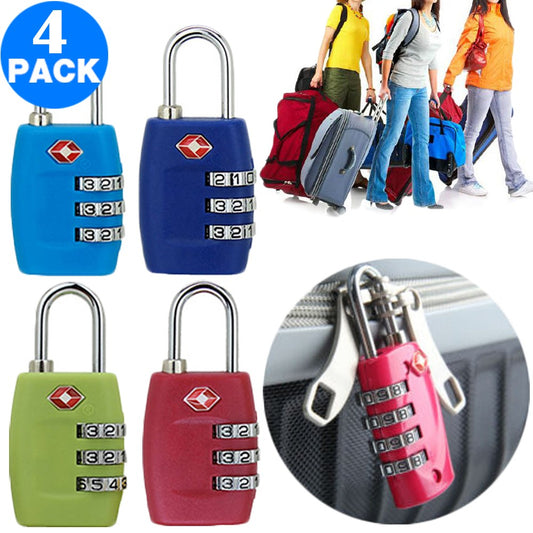 4 X TSA Travel Luggage Locks Light Blue and Green and Navy and Rose Red