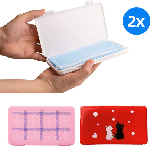 2pcs Health Face Mask Storage Boxs-Pink and Red