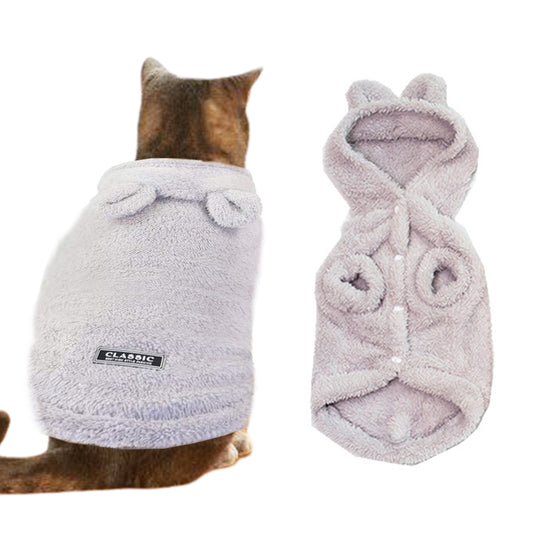 XL Grey Pet Plush Hoodie Clothes Winter Warm Cute Ear Design Jumpsuit for Dog Cat