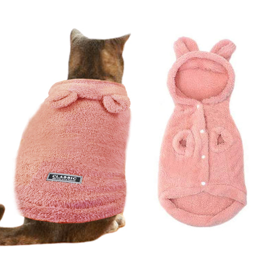 XL Pink Pet Plush Hoodie Clothes Winter Warm Cute Ear Design Jumpsuit for Dog Cat