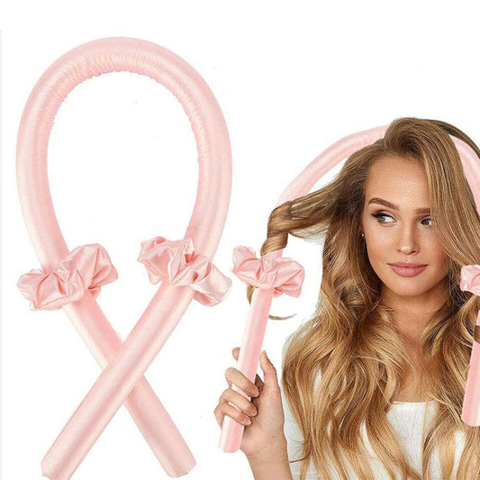 Hair Care Heatless Curling Rod with 2Pcs Scrunchies - Pink