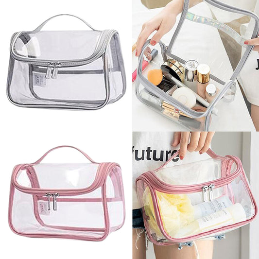 2X Pink Silver Transparen Travel Clear Cosmetic Bag Makeup Brush Storage Bag