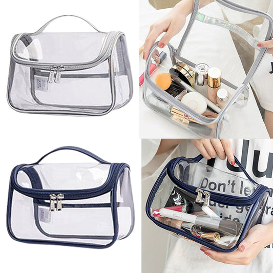 2X Blue Silver Transparen Travel Clear Cosmetic Bag Makeup Brush Storage Bag