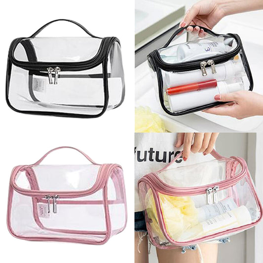 2X Black Pink Transparen Travel Clear Cosmetic Bag Makeup Brushes Storage Bag