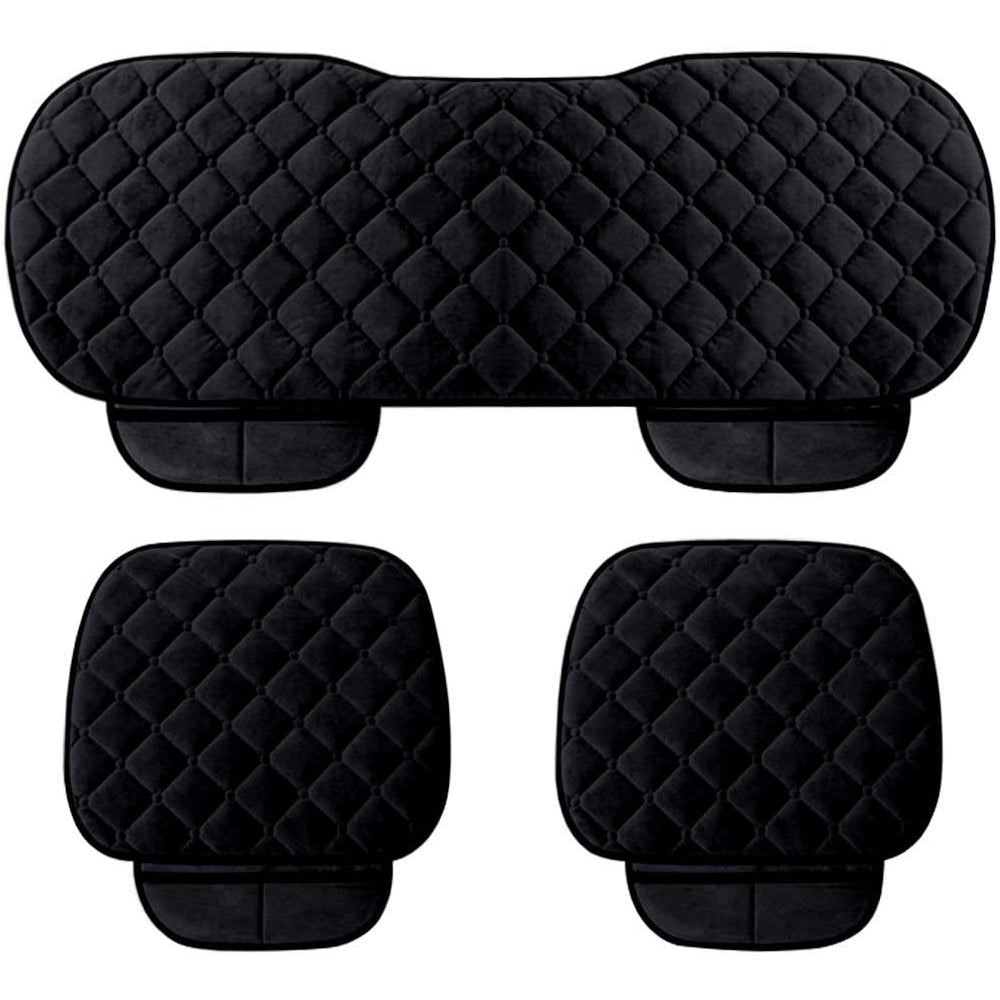 3Pcs Car Seat Cushions Winter Warm Car Seat Mats for Front Seats Rear Seat Black