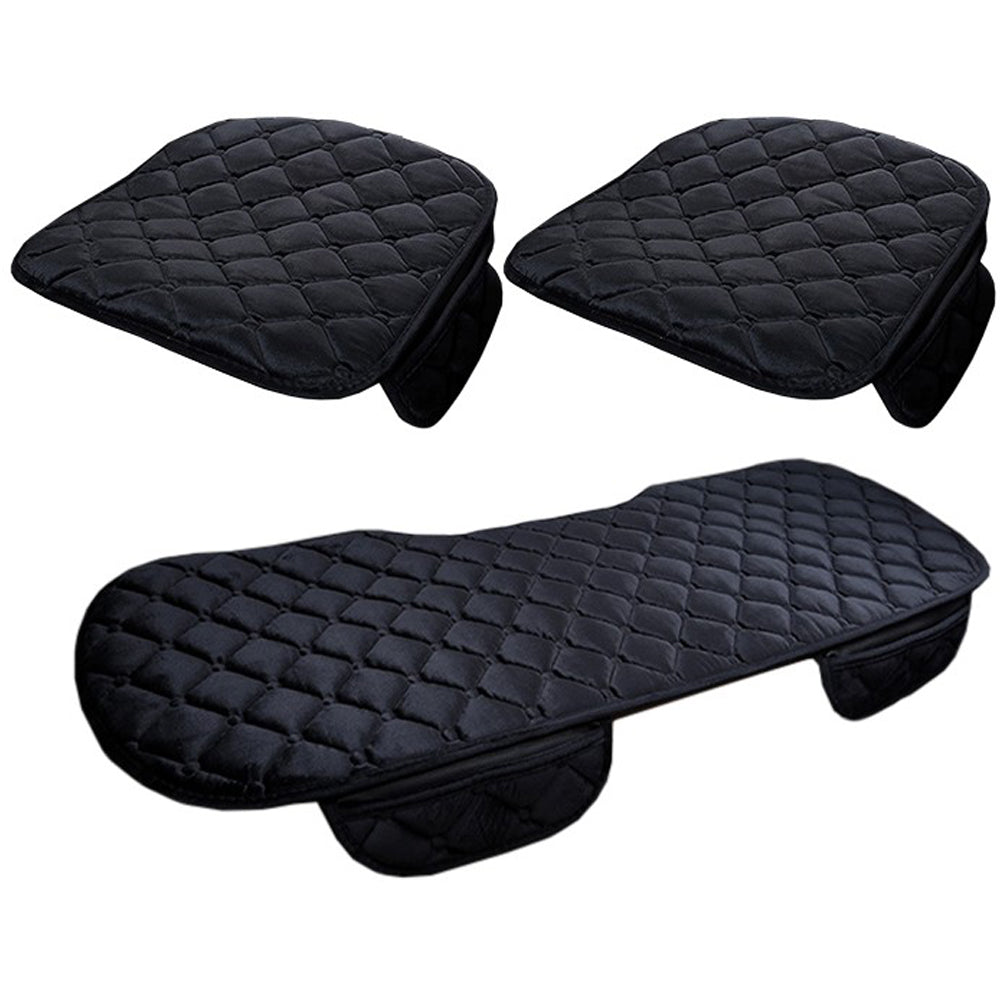 3Pcs Car Seat Cushions Winter Warm Car Seat Mats for Front Seats Rear Seat Black