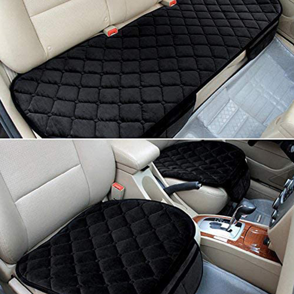 3Pcs Car Seat Cushions Winter Warm Car Seat Mats for Front Seats Rear Seat Black