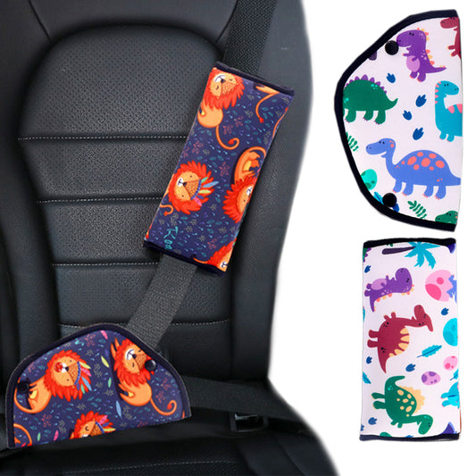 2 X Kids Car Seat Belt Adjustment Holder Seat Belt Padding Cover Lion Dinosaur