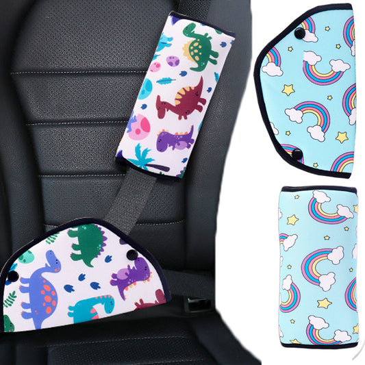 2X Kids Car Seat Belt Adjustment Holder Seat Belt Padding Cover Dinosaur Rainbow