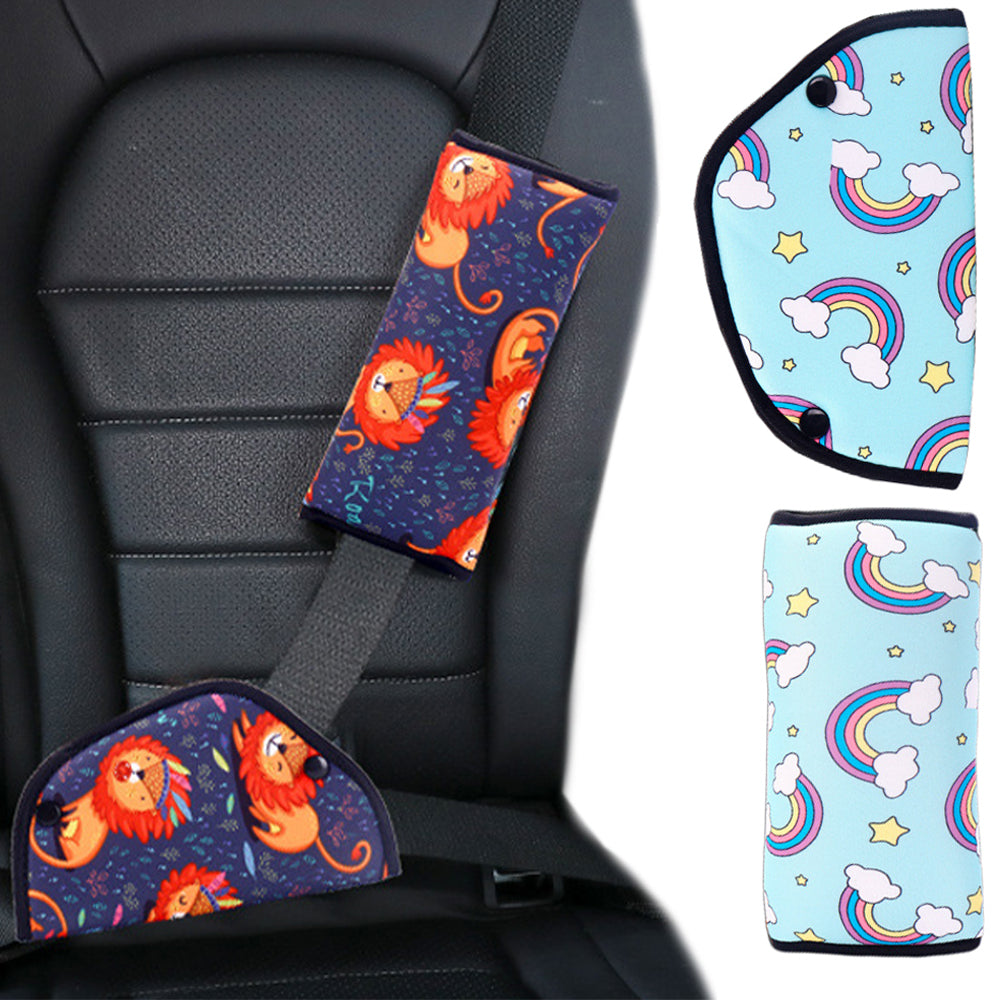 2 X Kids Car Seat Belt Adjustment Holder Seat Belt Padding Cover Lion Rainbow