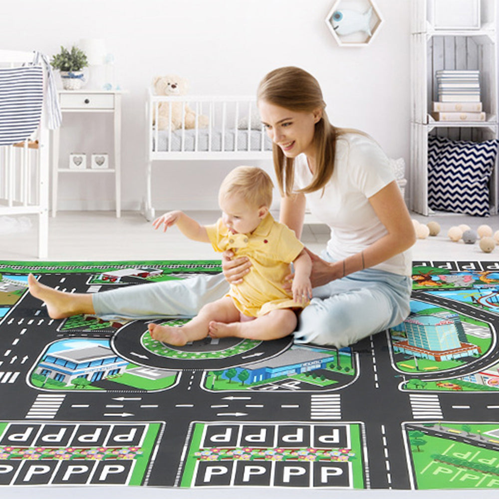 1X Kids Carpet Style Playmat Road Traffic Theme Rug Style Play Mat