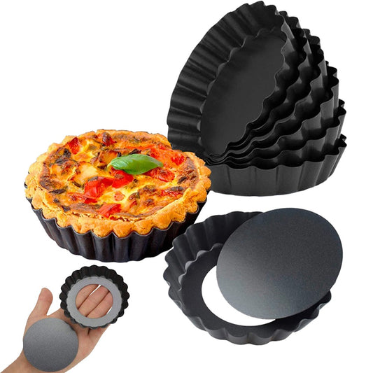 6Pcs 12cm Non Stick Mini Tart Pan Quiche Pan Cake Mold with Removable Bottom