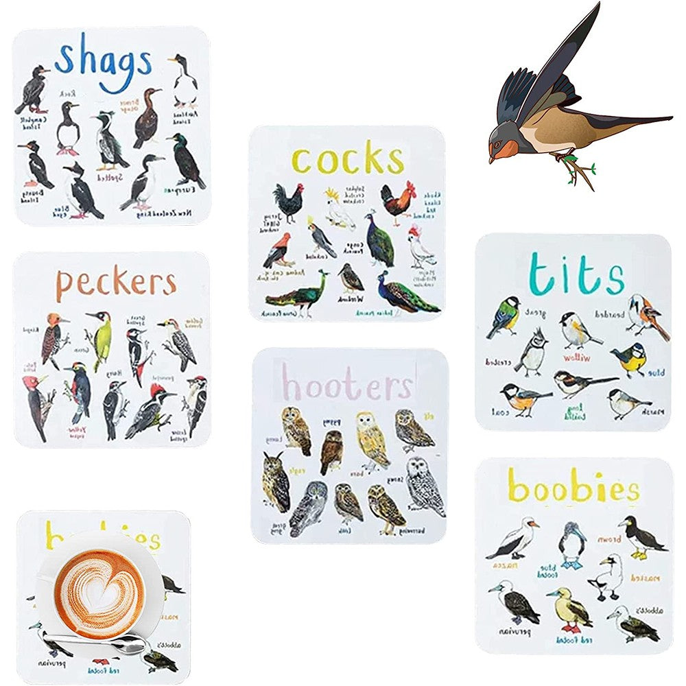 6Pcs Bird Pun Coasters Drink Coasters Non Slip Coffee Cup Mats Mug Pad