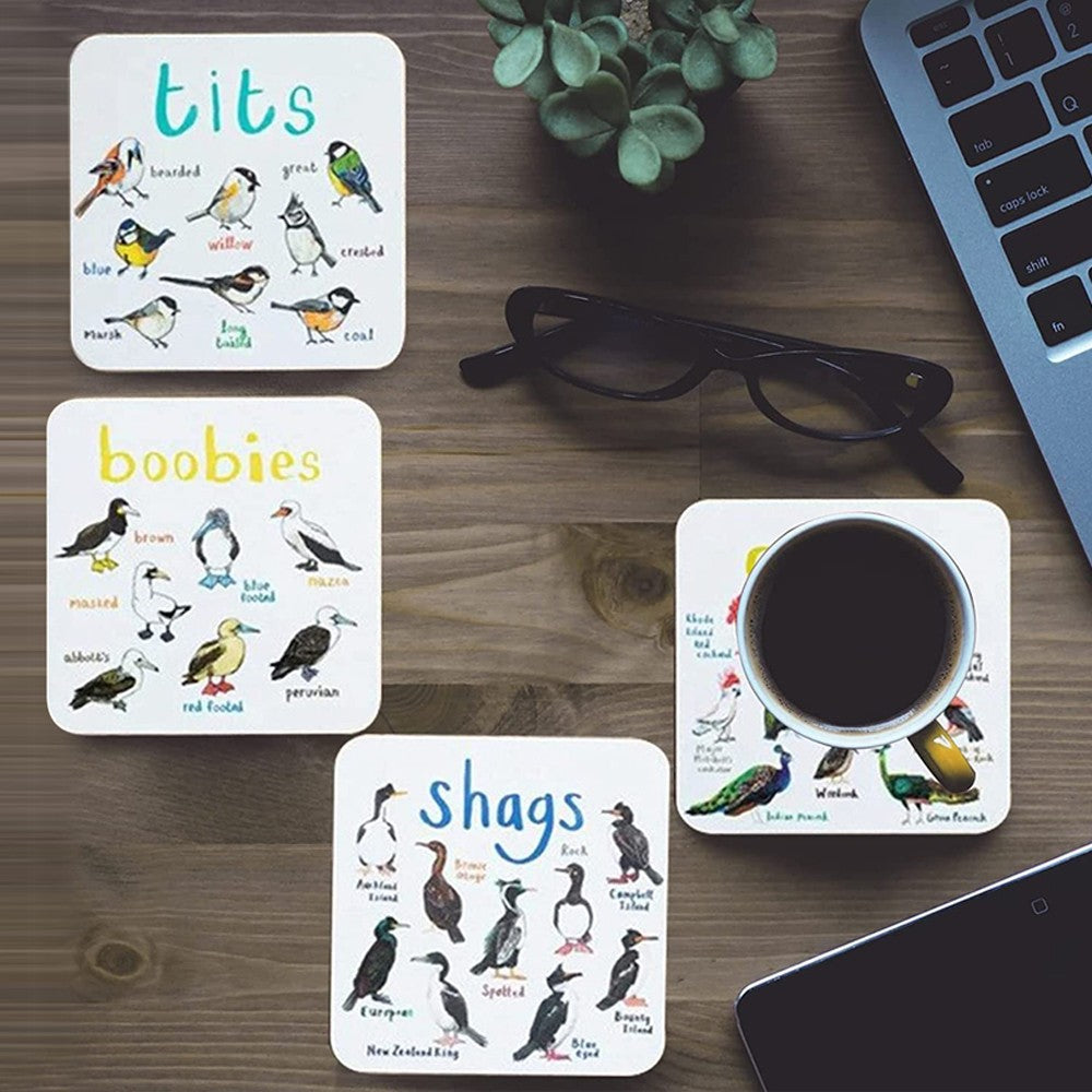 6Pcs Bird Pun Coasters Drink Coasters Non Slip Coffee Cup Mats Mug Pad