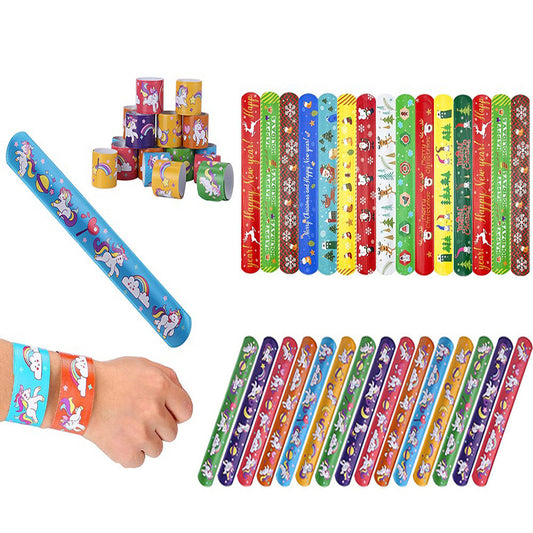 30Pcs Mixed Wrist Snap Slap Bands Christmas and Unicorn Style