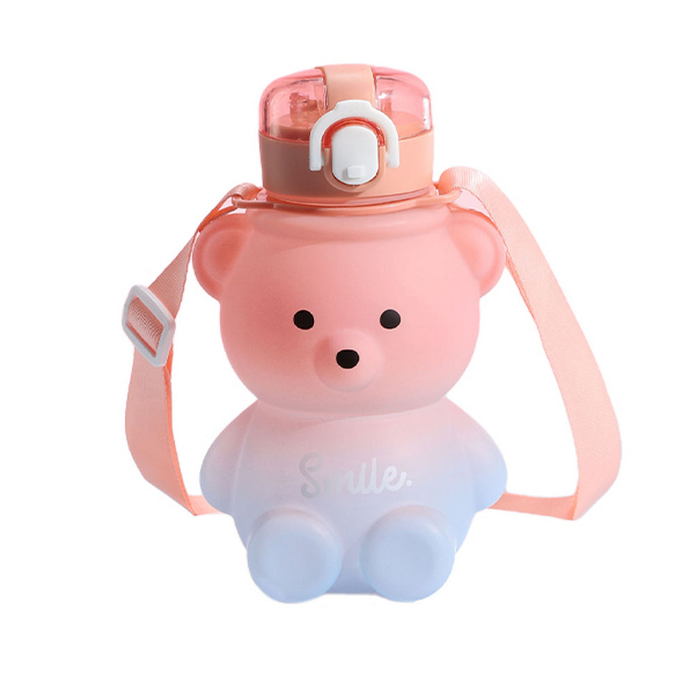 800ML Leak Proof Bear Shaped Water Bottles with Straw Pink