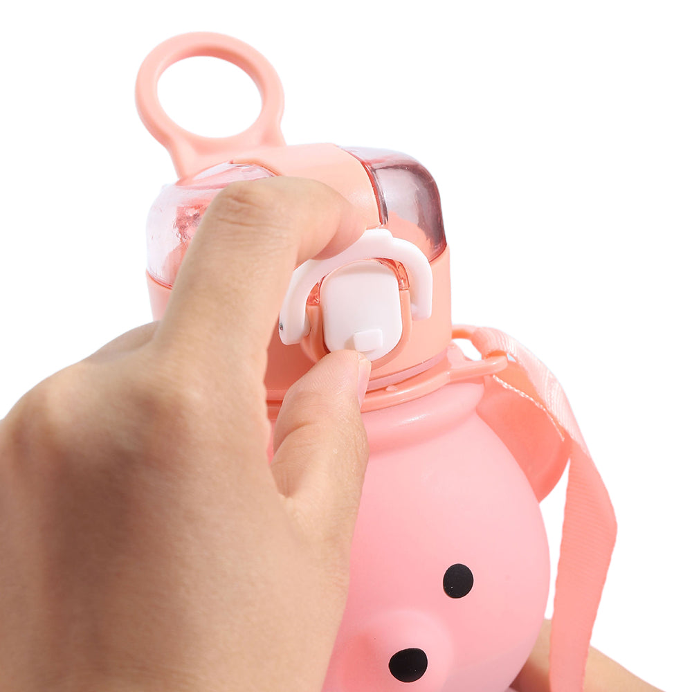 800ML Leak Proof Bear Shaped Water Bottles with Straw Pink