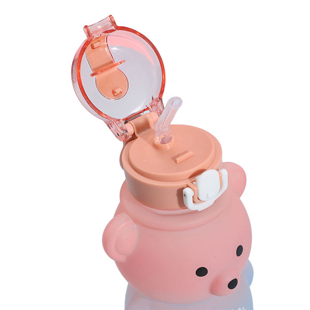 800ML Leak Proof Bear Shaped Water Bottles with Straw Pink