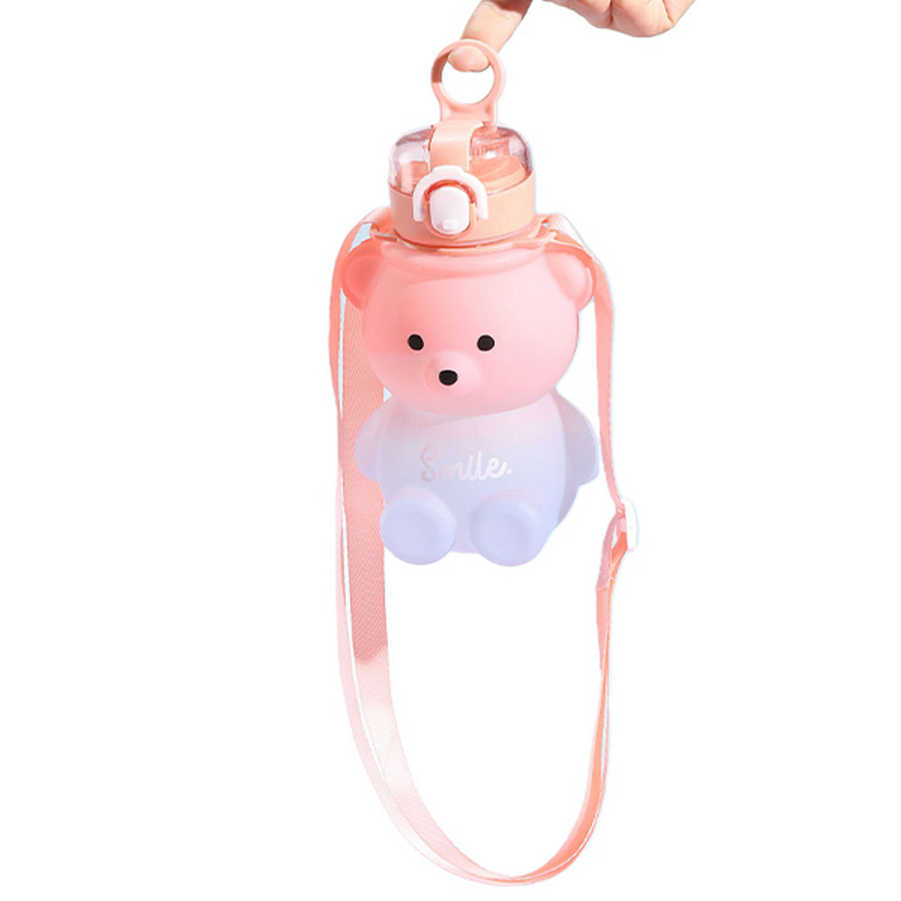 800ML Leak Proof Bear Shaped Water Bottles with Straw Pink